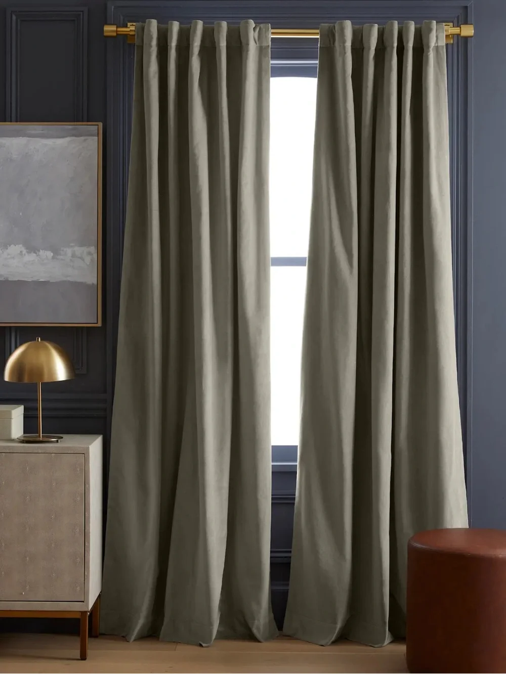 QUINCE Set Of 2 48x84 Cotton Velvet Curtains- 1 Light Filtering, 1 Blackout 9506